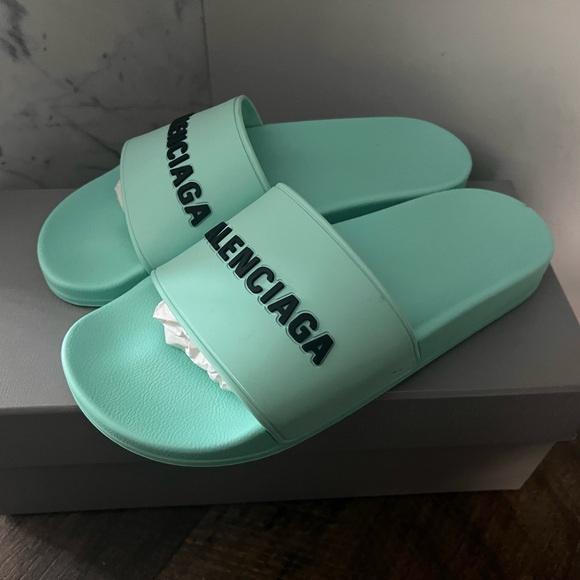 Authentic Balenciaga Aqua Blue Slides - Picture 4 of 6